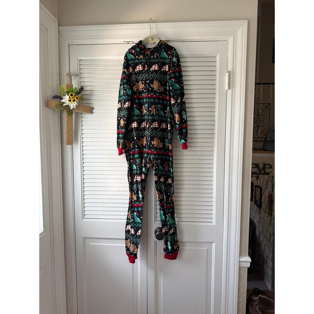 Cat & Jack Holiday Dinosaur Gingerbread Fleece Onesie Pajamas boys medium
